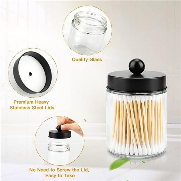 Glass Apothecary Jars with Lids Set, Glass Qtip Holder with Bamboo Tray, 2 Pack - Picture 6 of 6